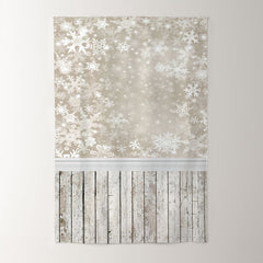 Aperturee - Snowflake Beige Wooden Floor Winter Photo Backdrop