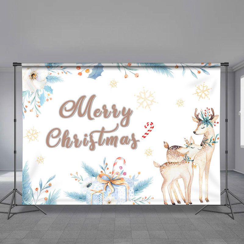 Aperturee - Snowflake Floral Holiday Deer Gift Xmas Backdrop