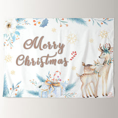 Aperturee - Snowflake Floral Holiday Deer Gift Xmas Backdrop