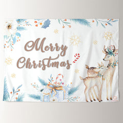 Aperturee - Snowflake Floral Holiday Deer Gift Xmas Backdrop