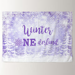 Aperturee - Snowflake Purple Onederland Forest Winter Backdrop
