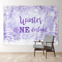 Aperturee - Snowflake Purple Onederland Forest Winter Backdrop