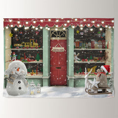 Aperturee - Snowman Christmas Shop Lights Holiday Backdrop
