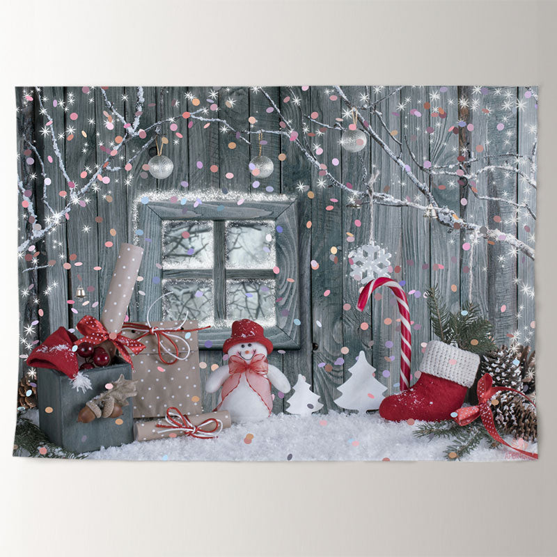 Aperturee - Snowman Silver Spot Wood Wall Christmas Backdrop