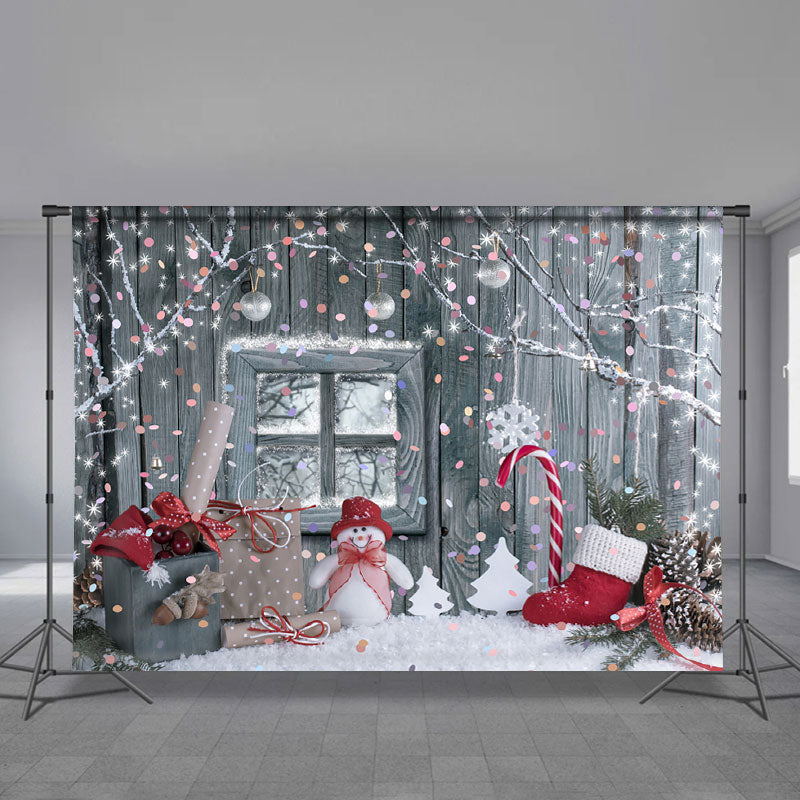 Aperturee - Snowman Silver Spot Wood Wall Christmas Backdrop