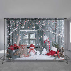 Aperturee - Snowman Silver Spot Wood Wall Christmas Backdrop