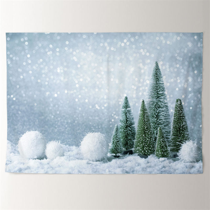 Aperturee - Snowy Bokeh Little Pine Green Winter Deco Backdrop
