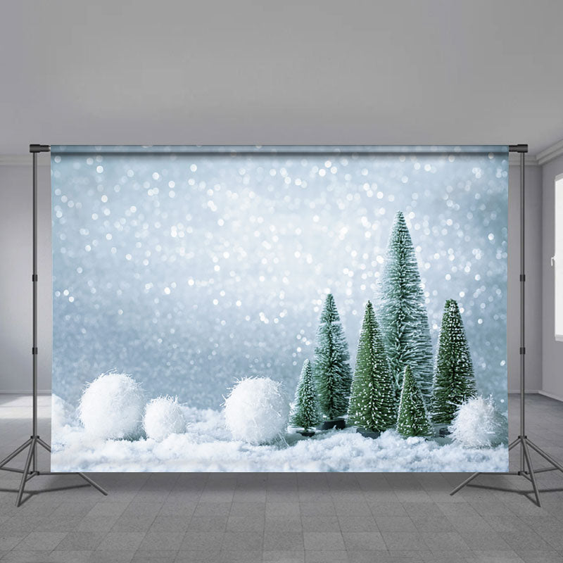 Aperturee - Snowy Bokeh Little Pine Green Winter Deco Backdrop