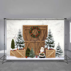 Aperturee - Snowy Brick Cowboy Santa Merry Christmas Backdrop