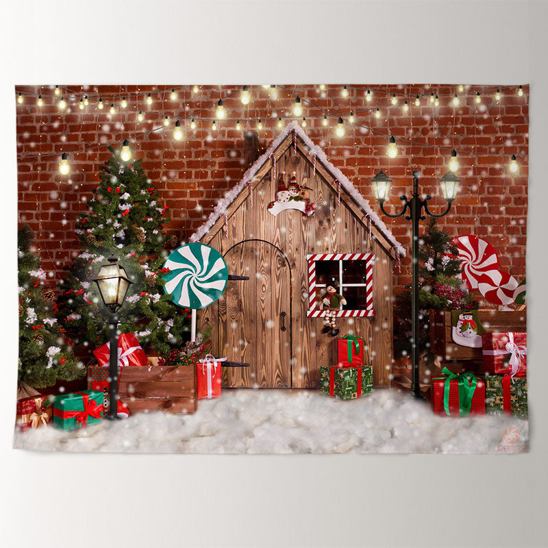 Aperturee - Snowy Cabin Candyland Shiny Holiday Xmas Backdrop