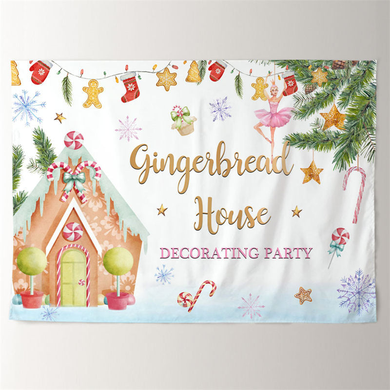 Aperturee - Snowy Gingerbread House Star White Xmas Backdrop