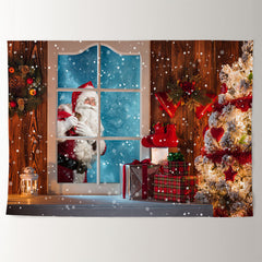 Aperturee - Snowy Light Tree Santa Outside Christmas Backdrop