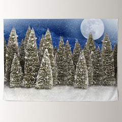 Aperturee - Snowy Pinetree Moon Night Blue Christmas Backdrop