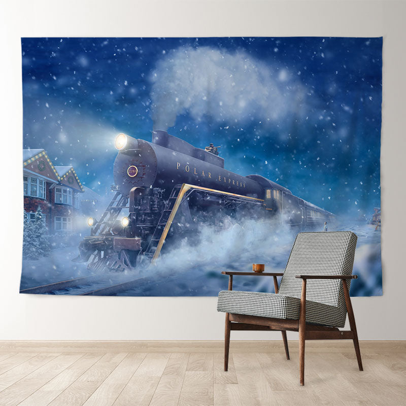 Aperturee - Snowy Winter Night Running Train Xmas Backdrop