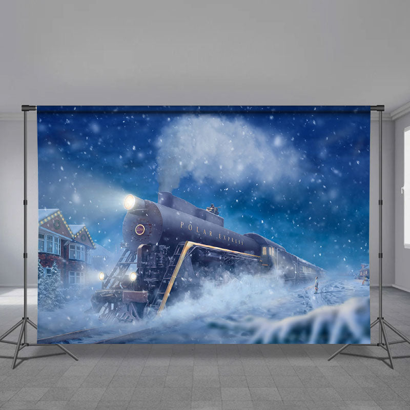 Aperturee - Snowy Winter Night Running Train Xmas Backdrop