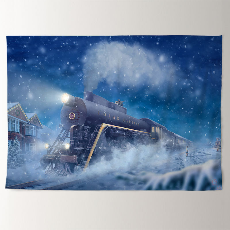 Aperturee - Snowy Winter Night Running Train Xmas Backdrop