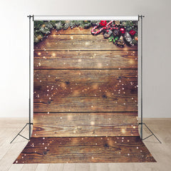 Aperturee - Snowy Wooden Pine Christmas Cane Photograph Backdrop