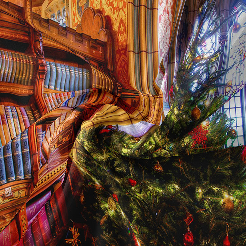 Aperturee - Stained Glass Bookshelf Tree Christmas Backdrop