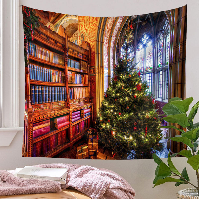 Aperturee - Stained Glass Bookshelf Tree Christmas Backdrop