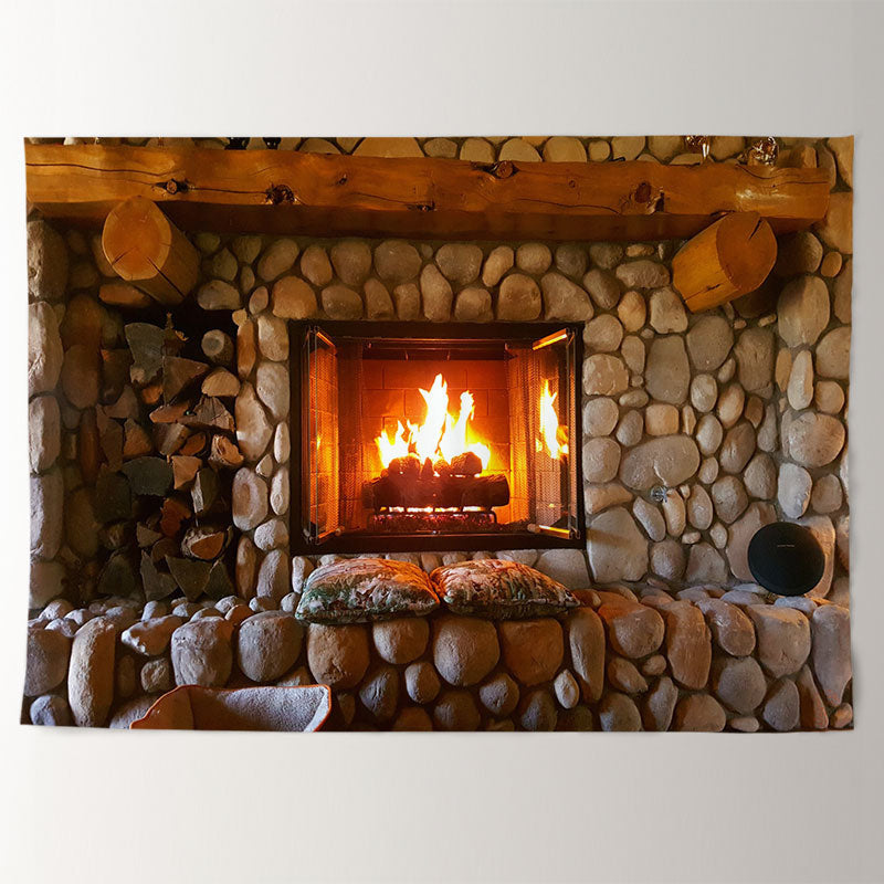 Aperturee - Stone Fireplace Family Photo Christmas Backdrop