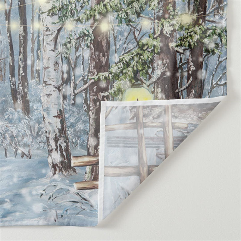 Aperturee - Strip Lights Snowy Forest Winter Scene Backdrop
