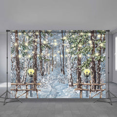Aperturee - Strip Lights Snowy Forest Winter Scene Backdrop