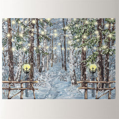 Aperturee - Strip Lights Snowy Forest Winter Scene Backdrop