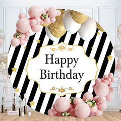 Aperturee - Stripe Balloon Circle Happy Birthday Backdrop