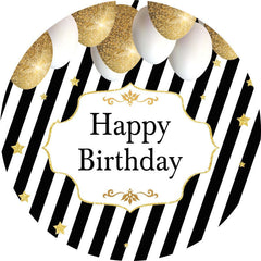 Aperturee - Stripe Balloon Circle Happy Birthday Backdrop