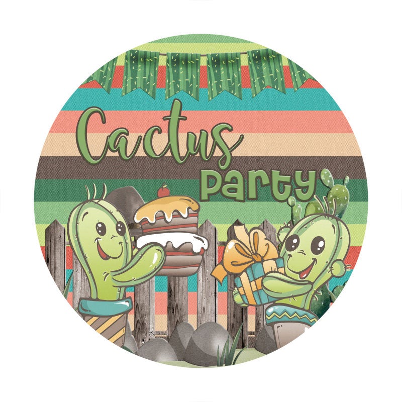 Aperturee - Stripe Cactus Circle Happy Birthday Backdrop