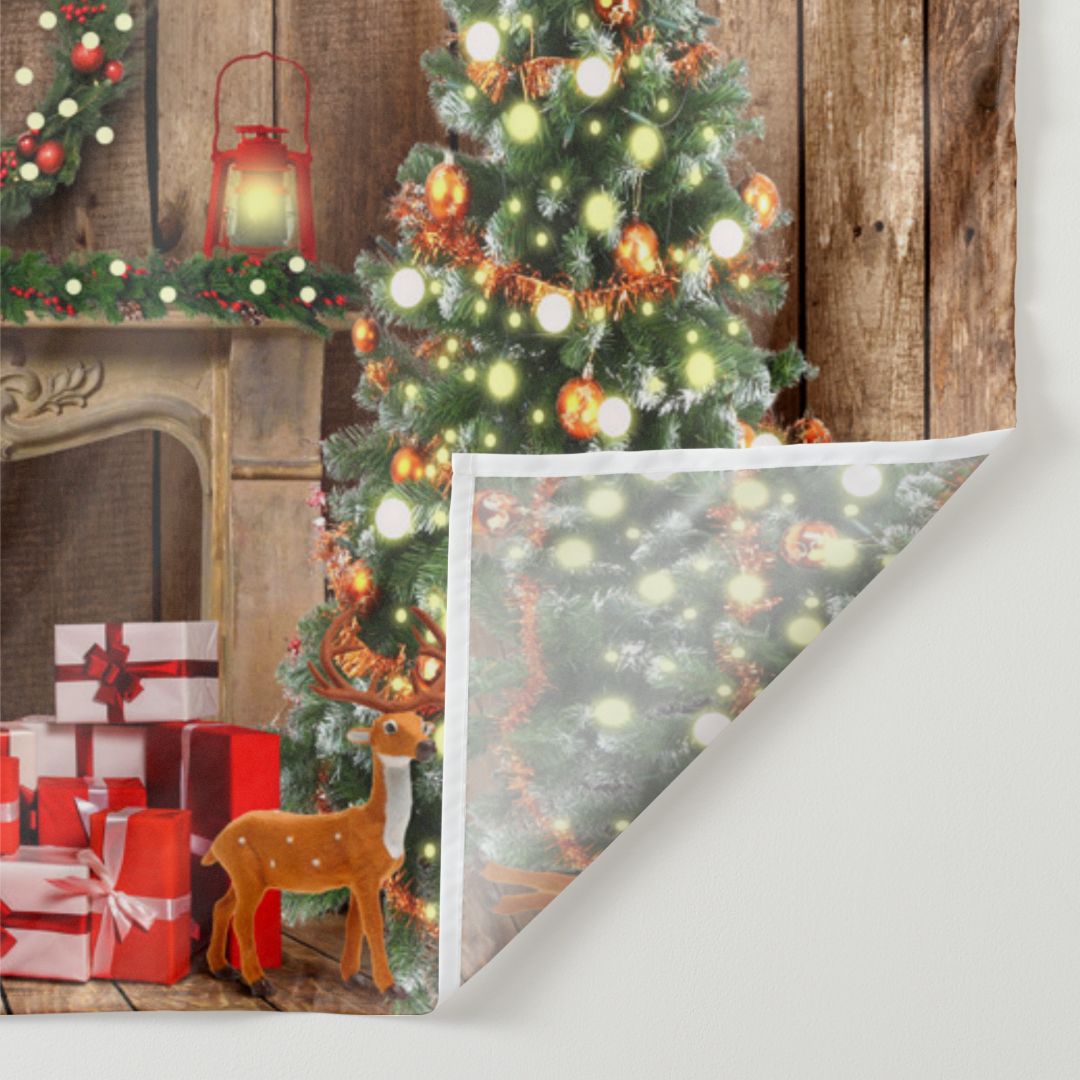 Aperturee - Sweet Cabin Christmas Tree Gift Deer Backdrop