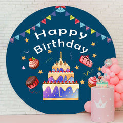 Aperturee - Sweet Cake Flag Round Happy Birthday Backdrop