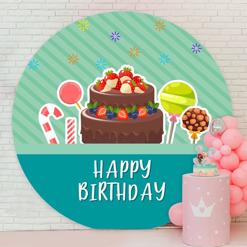 Aperturee - Sweet Candy Cake Round Cyan Birthday Backdrop