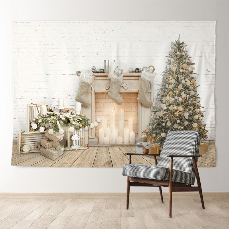 Aperturee - Sweet Fireplace Stock White Christmas Backdrop