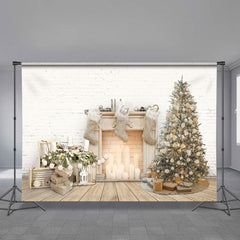 Aperturee - Sweet Fireplace Stock White Christmas Backdrop