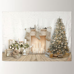Aperturee - Sweet Fireplace Stock White Christmas Backdrop