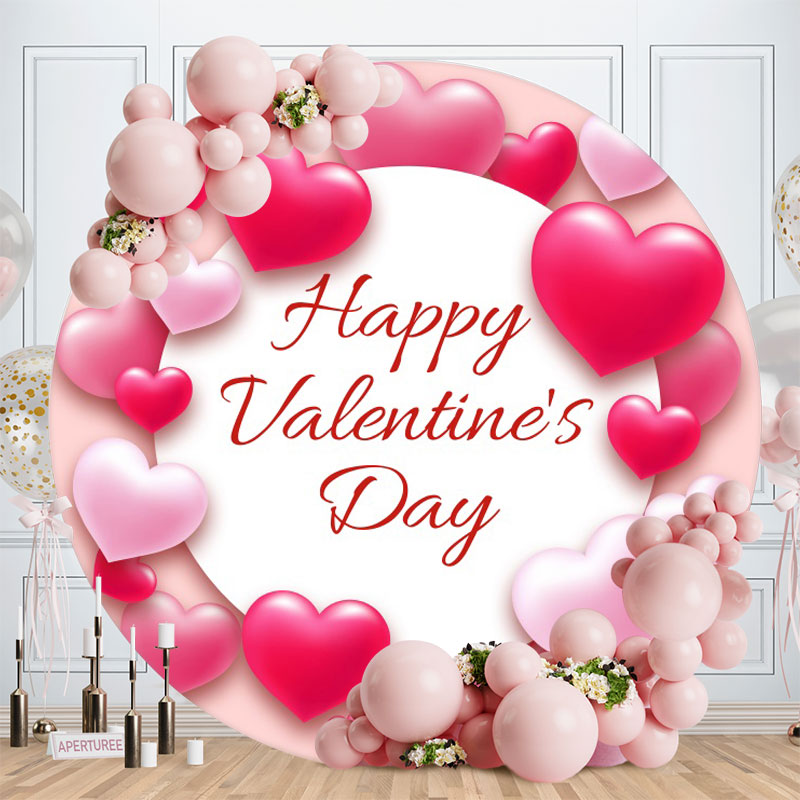 Aperturee - Sweet Pink Loves Round Happy Valentines Backdrop