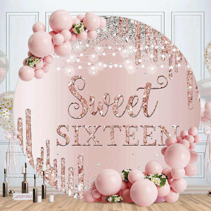 Aperturee - Sweet Sixteen Pink Silver Birthday Girl Backdrop