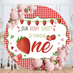 Aperturee - Sweet Strawberry Happy Birthday Round Backdrop