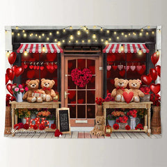 Aperturee - Teddy Love Heart Balloon Valentine Shop Backdrop
