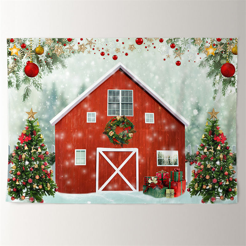 Aperturee - Tree Bauble House Snowy Christmas Party Backdrop