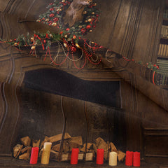 Aperturee - Vintage Bookshelf Deer Wreath Christmas Backdrop
