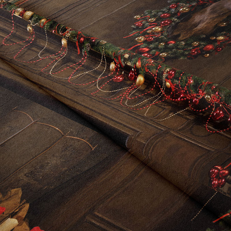 Aperturee - Vintage Bookshelf Deer Wreath Christmas Backdrop