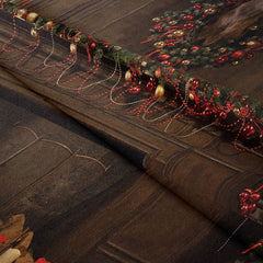 Aperturee - Vintage Bookshelf Deer Wreath Christmas Backdrop