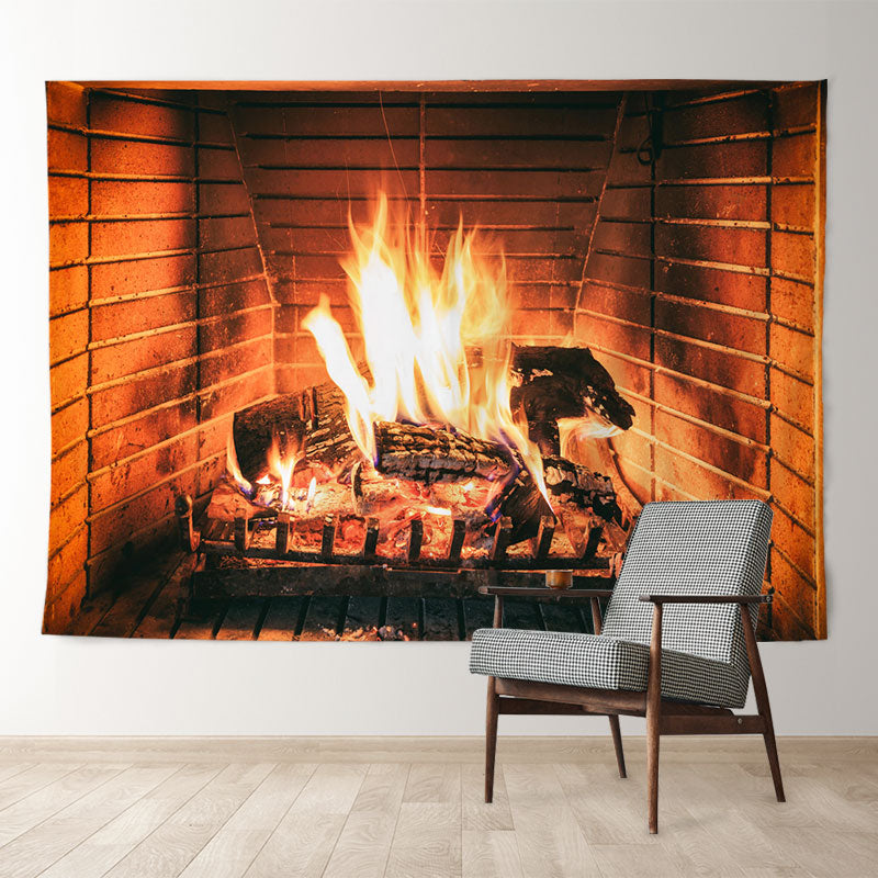 Aperturee - Warm Fireplace Andiron Wood Winter Scene Backdrop