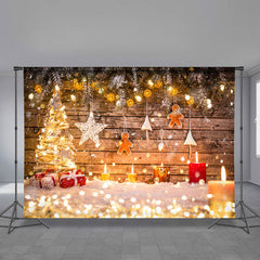 Aperturee - Warm Light Gingerman Snow Wood Christmas Backdrop