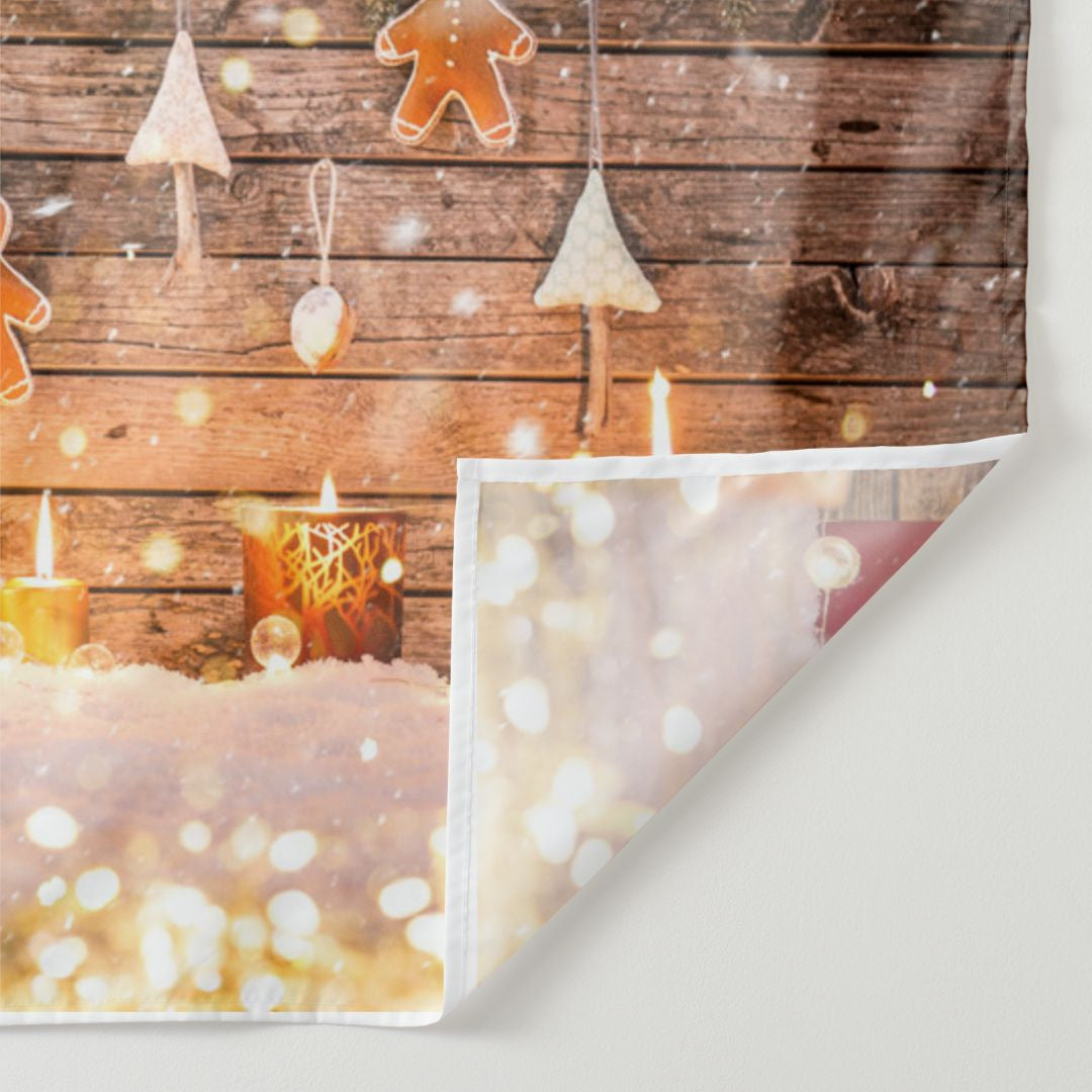 Aperturee - Warm Light Gingerman Snow Wood Christmas Backdrop