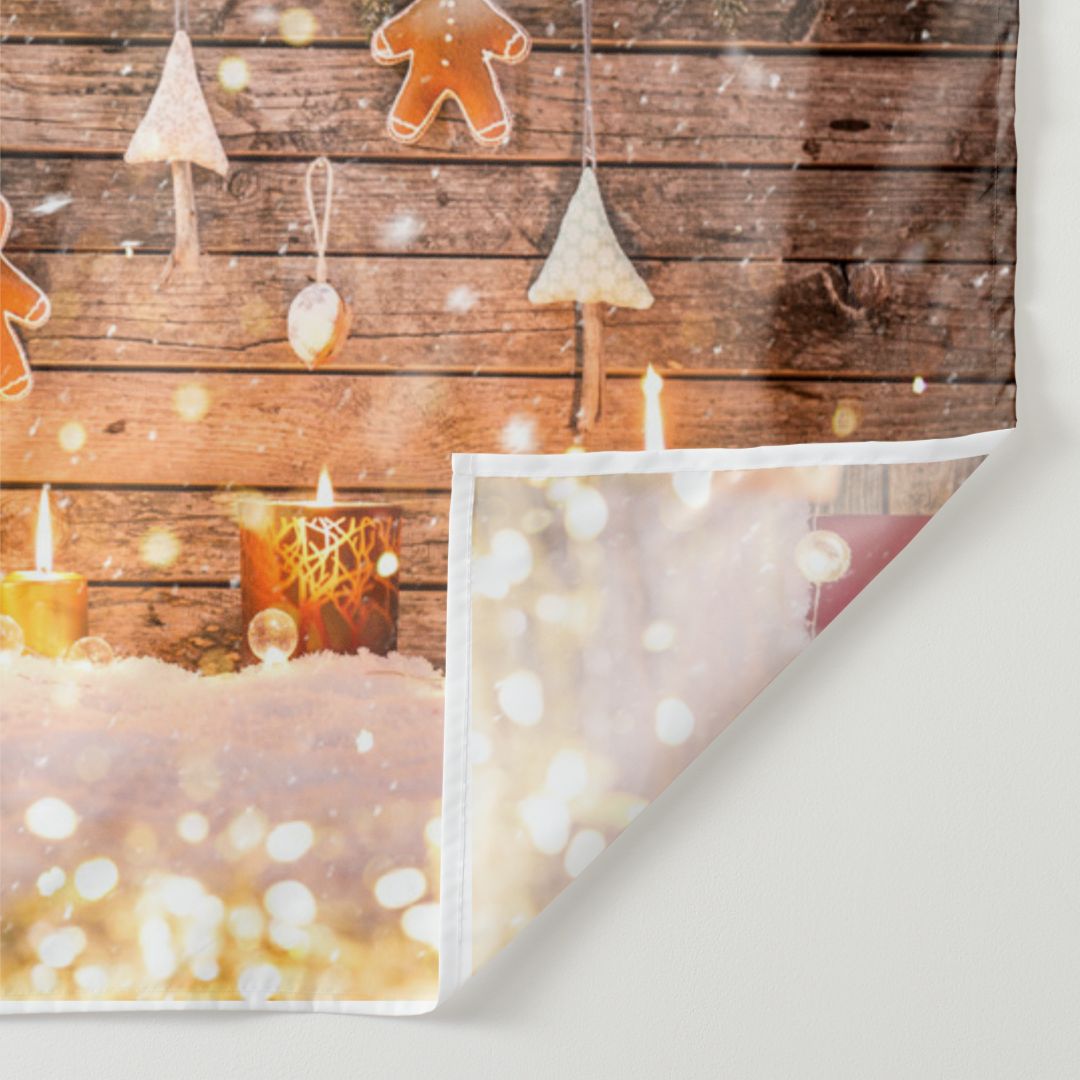 Aperturee - Warm Light Gingerman Snow Wood Christmas Backdrop