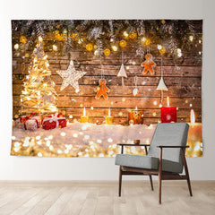 Aperturee - Warm Light Gingerman Snow Wood Christmas Backdrop