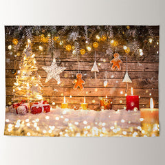 Aperturee - Warm Light Gingerman Snow Wood Christmas Backdrop